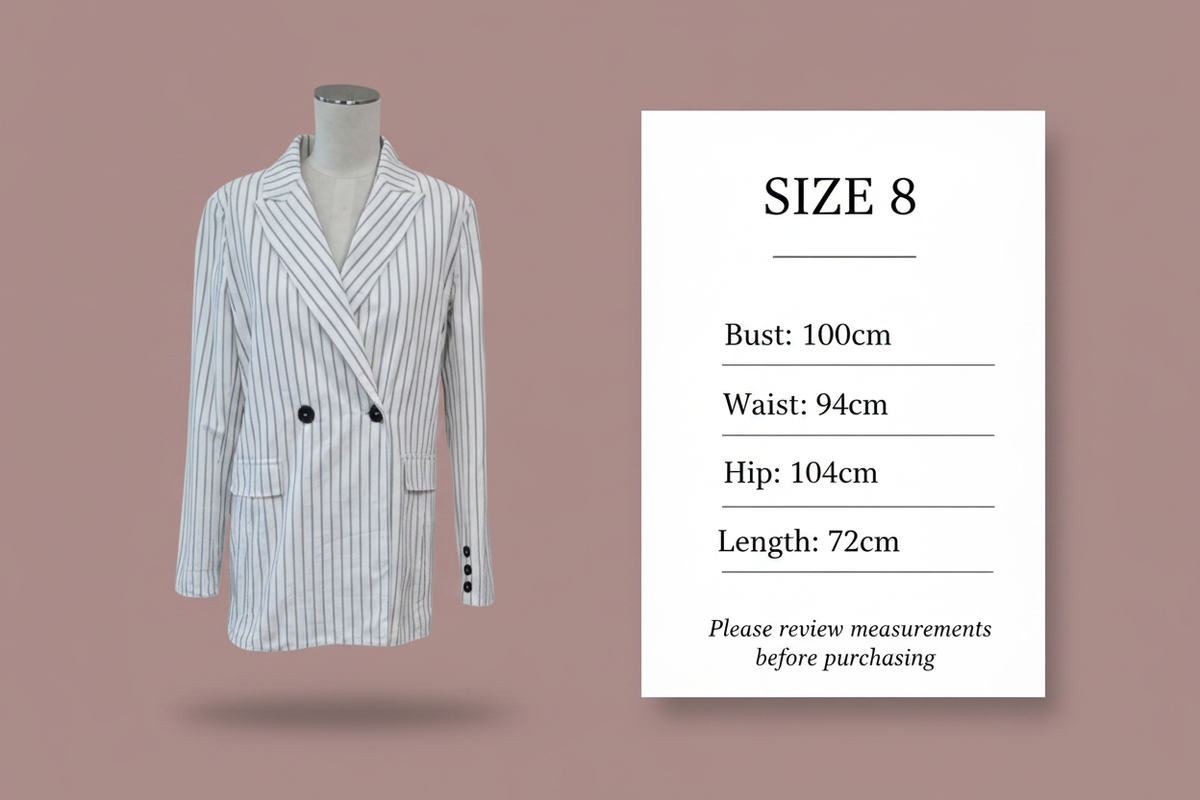 Size chart - Bust: 100cm, Waist: 94cm, Hip: 104cm, Length: 72cm