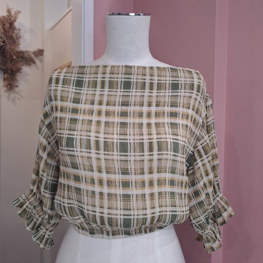 Ruby - Crinkle Olive Gingham Crop - Size 6