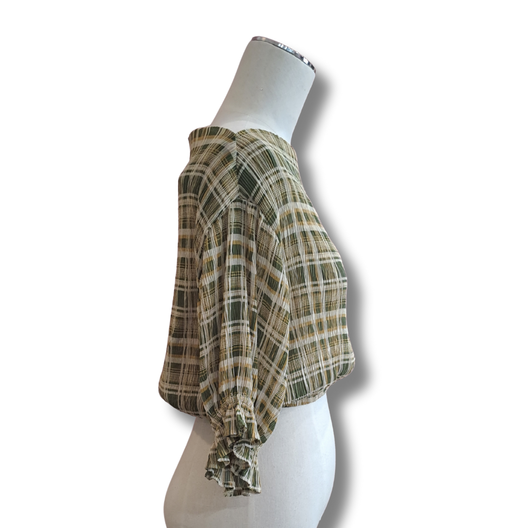 Ruby - Crinkle Olive Gingham Crop - Size 6 - Side