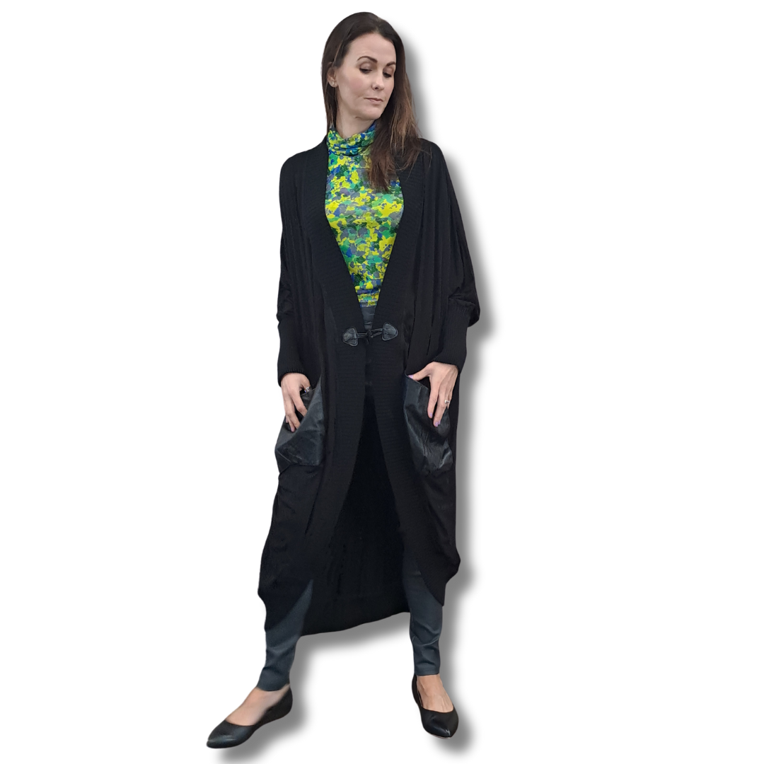Sabatini - Merino & Leather Trim Cardigan - Front View