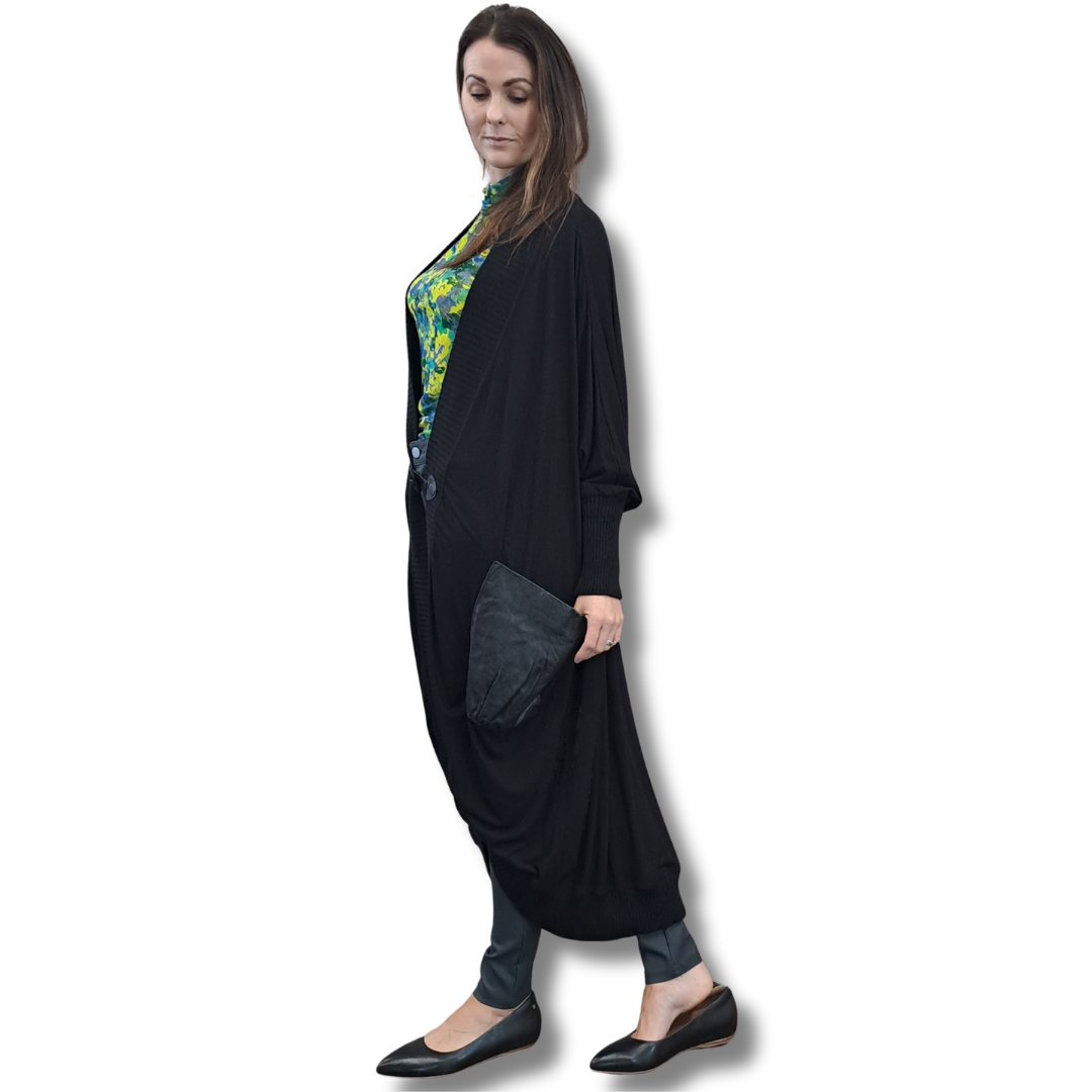 Sabatini - Merino & Leather Trim Cardigan - Side View