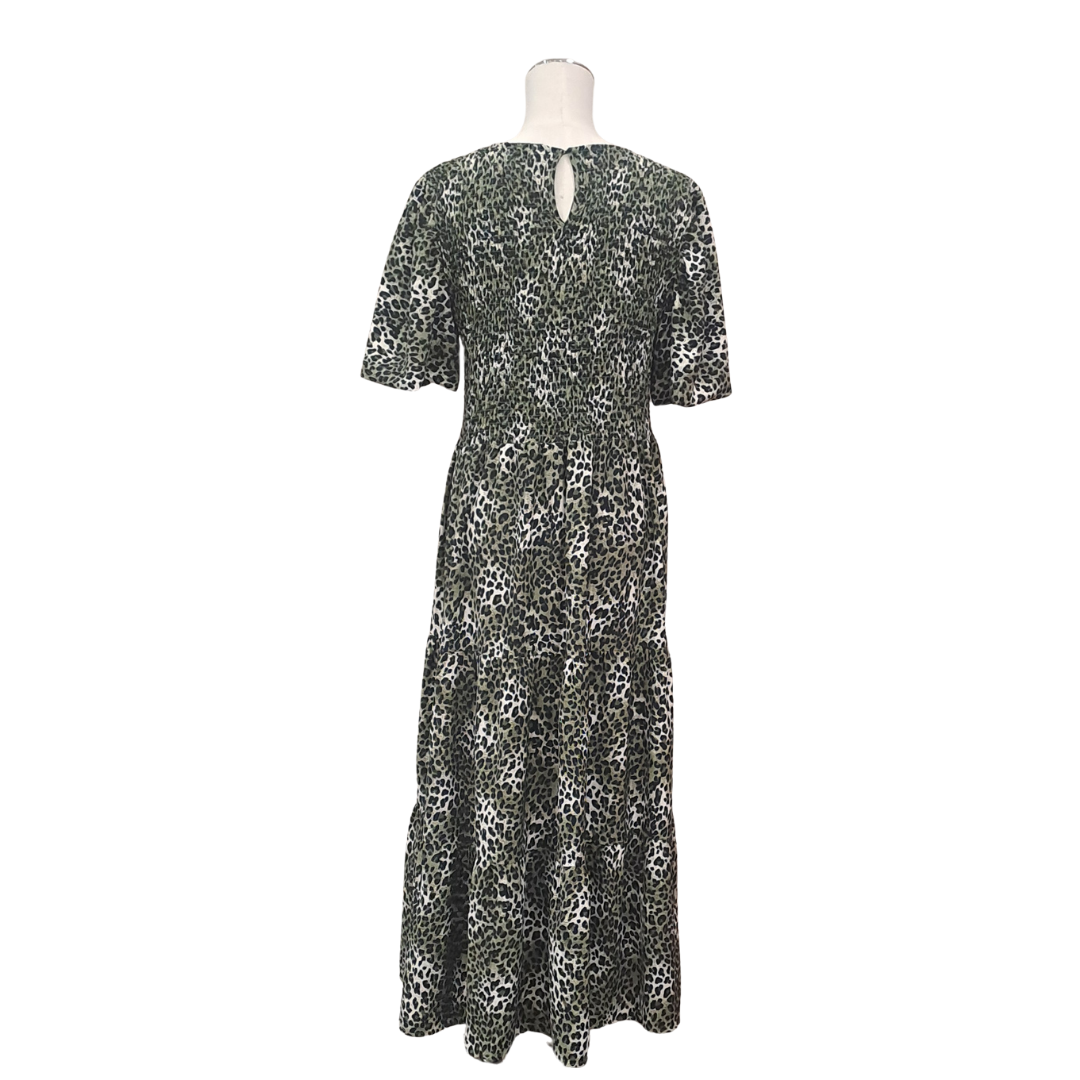 Seeking Lola - Green Leopard Dress - Size 14 - Back
