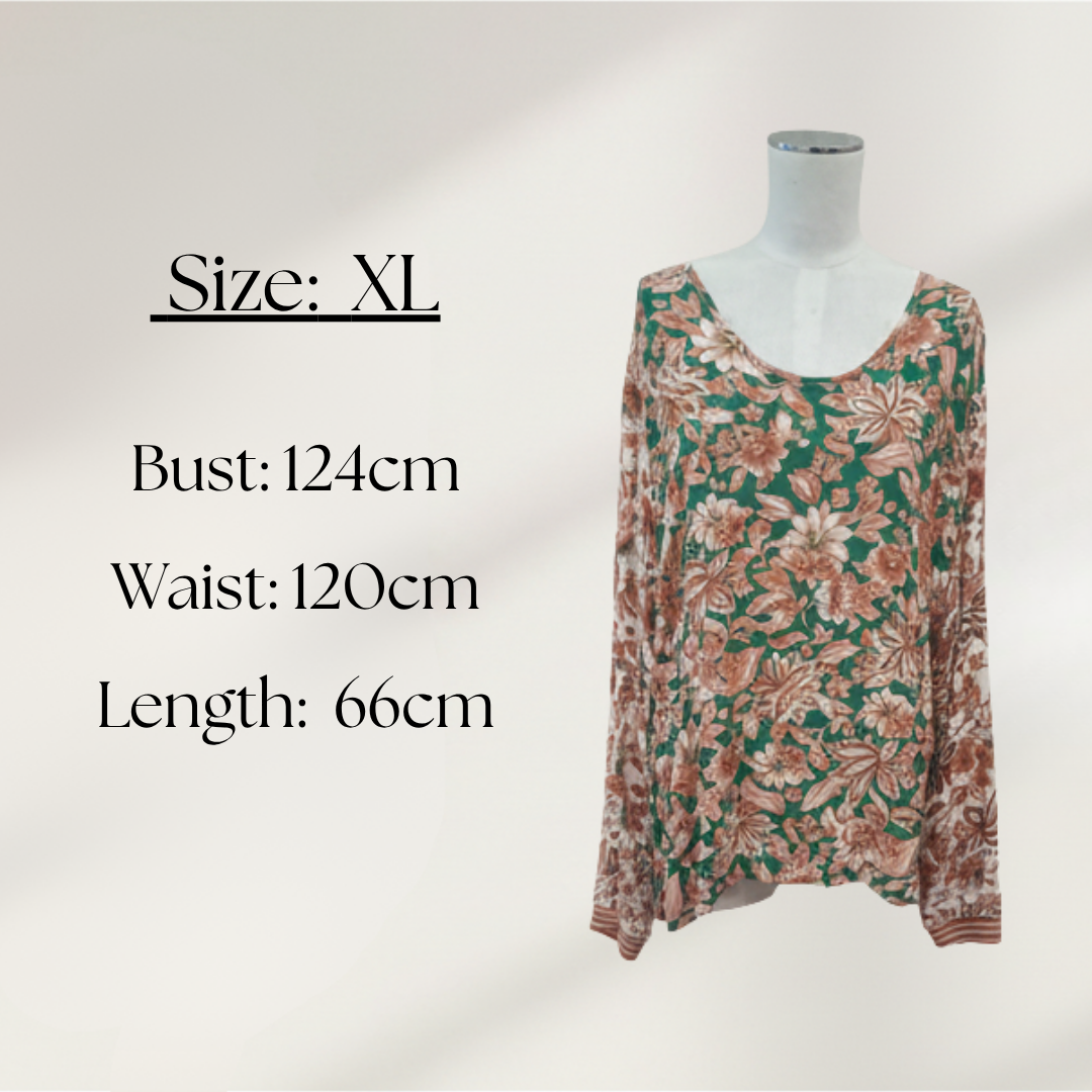 Classified with Love - Green Floral Top - Size XL