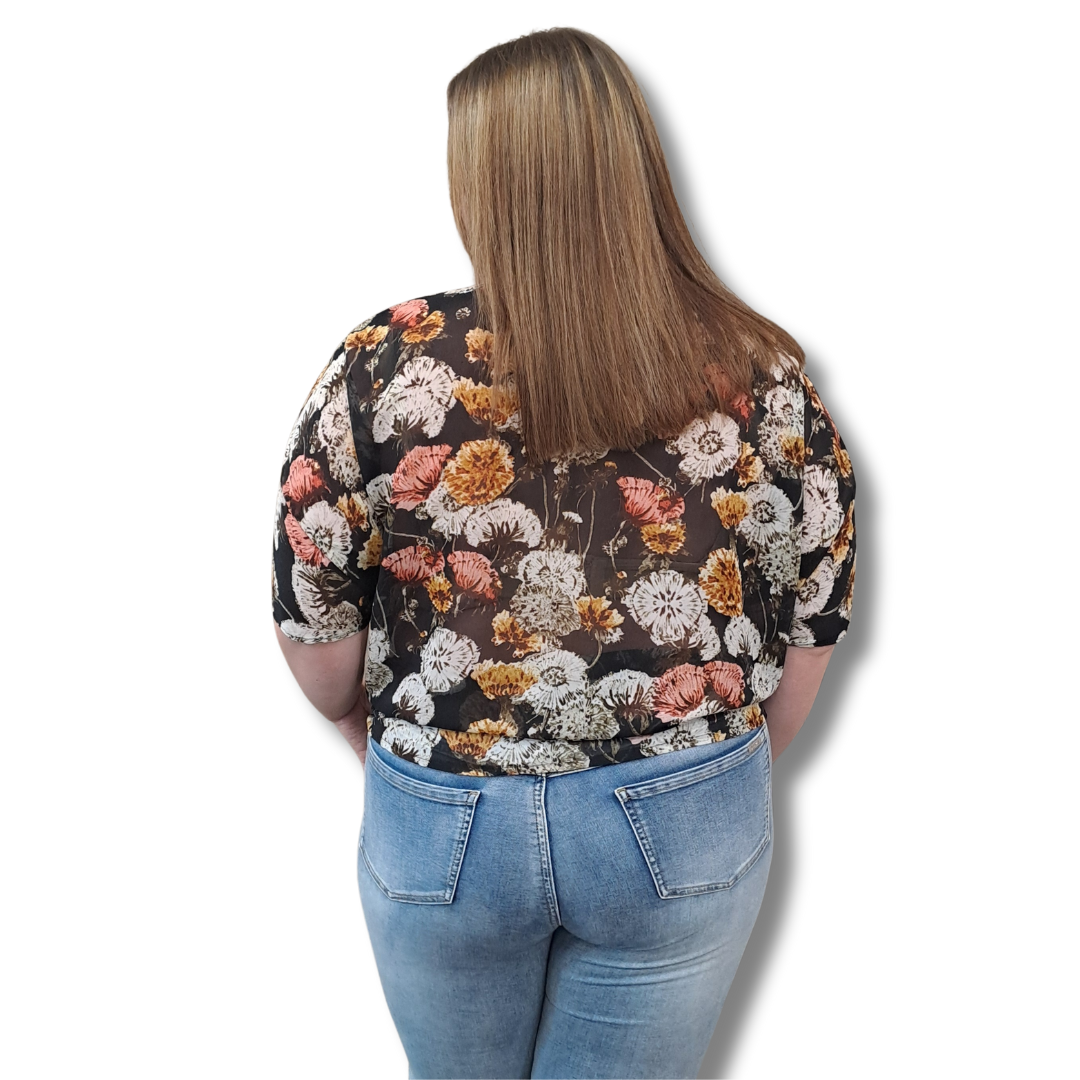 Stella Royal - Floral & Stripe Top - Size 2 (16-18) - Back