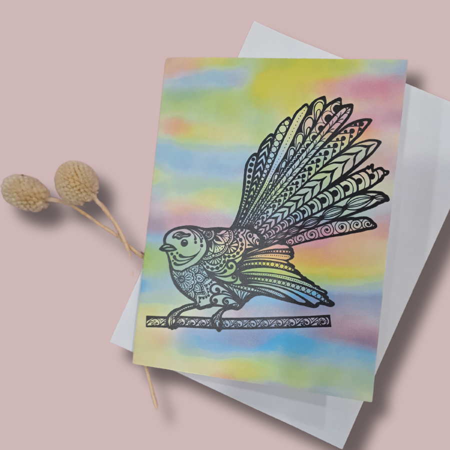 Lizzy McNaught Art - Piwakawaka in Colour -  Greeting Card