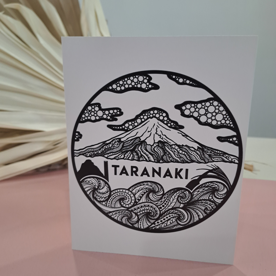 Lizzy McNaught Art - Taranaki Maunga in Black & White-  Greeting Card