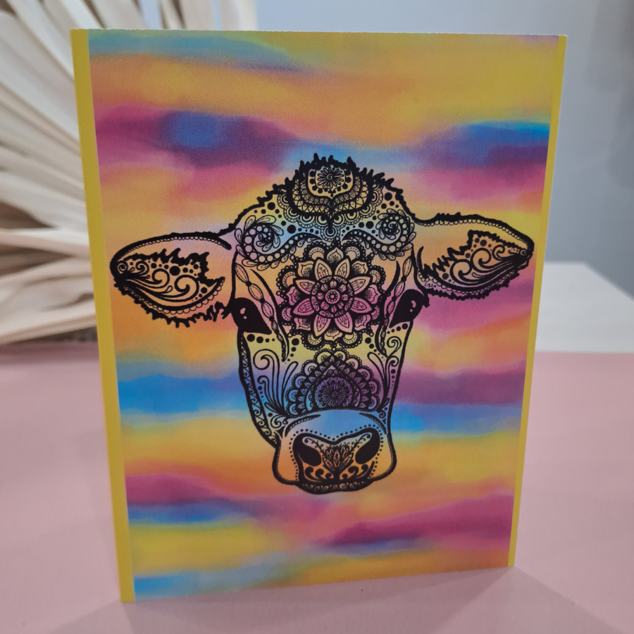 Lizzy McNaught Art - Cow in Colour -  Greeting Card