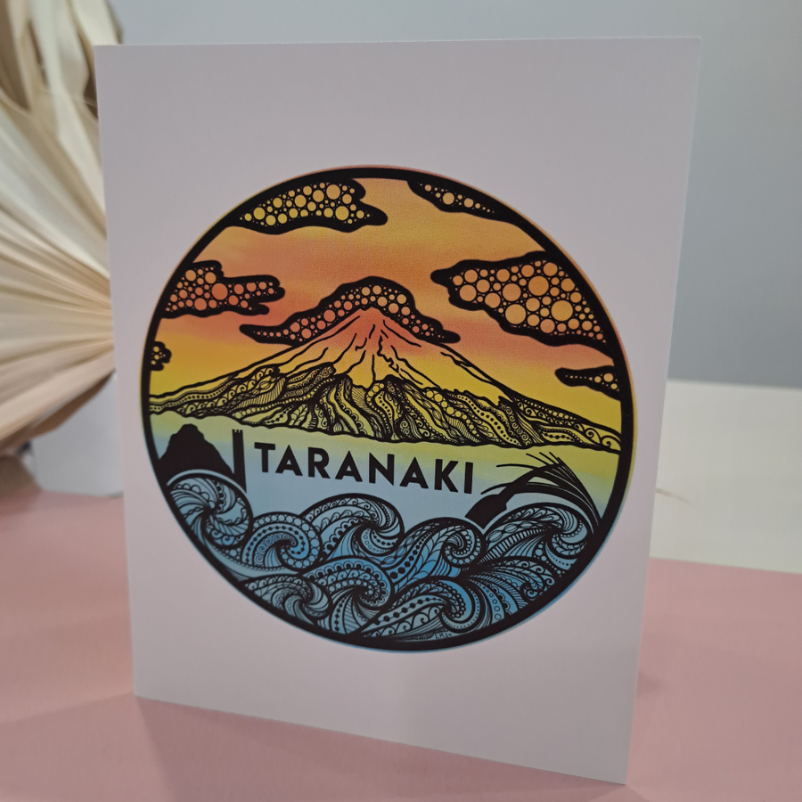 Lizzy McNaught Art - Taranaki Maunga in Colour-  Greeting Card