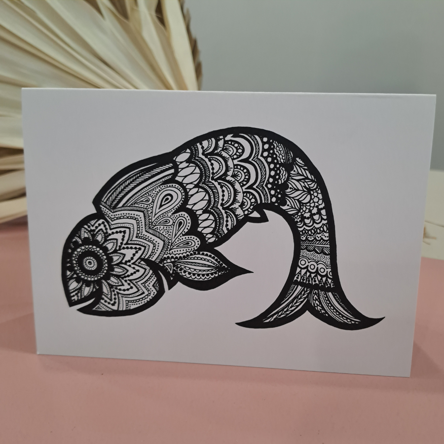 Lizzy McNaught Art - Black & White Fish-  Greeting Card