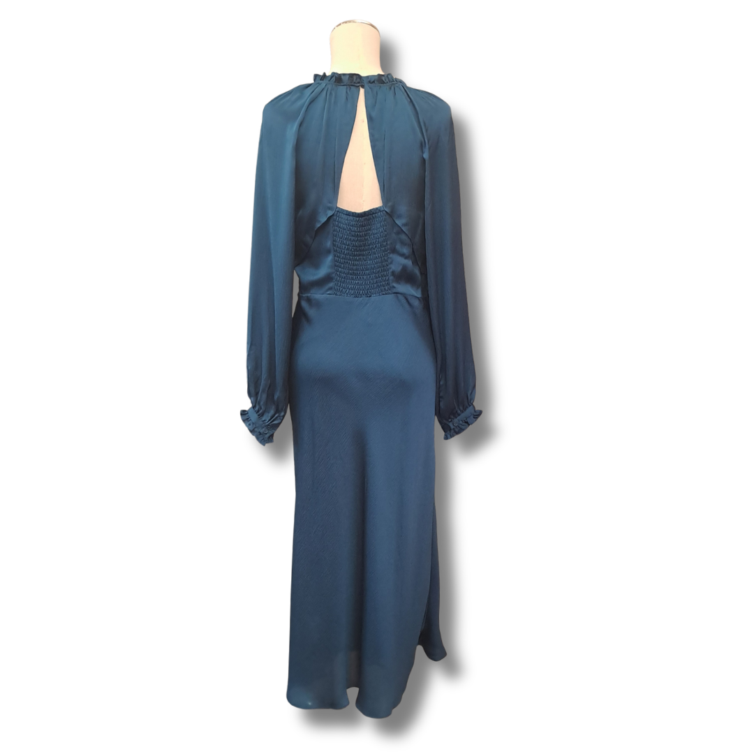 Whistles - Teal Aurora Satin Midi Dress - Size 12 - Back