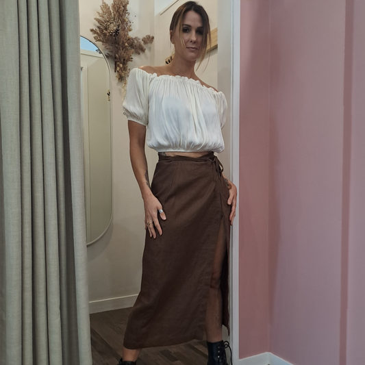 Zulu & Zephyr - Chocolate Linen Wrap Skirt